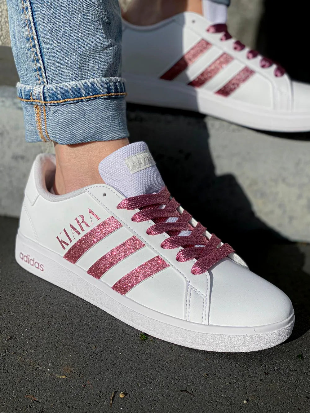 Baskets Adidas glitter rose mode femme