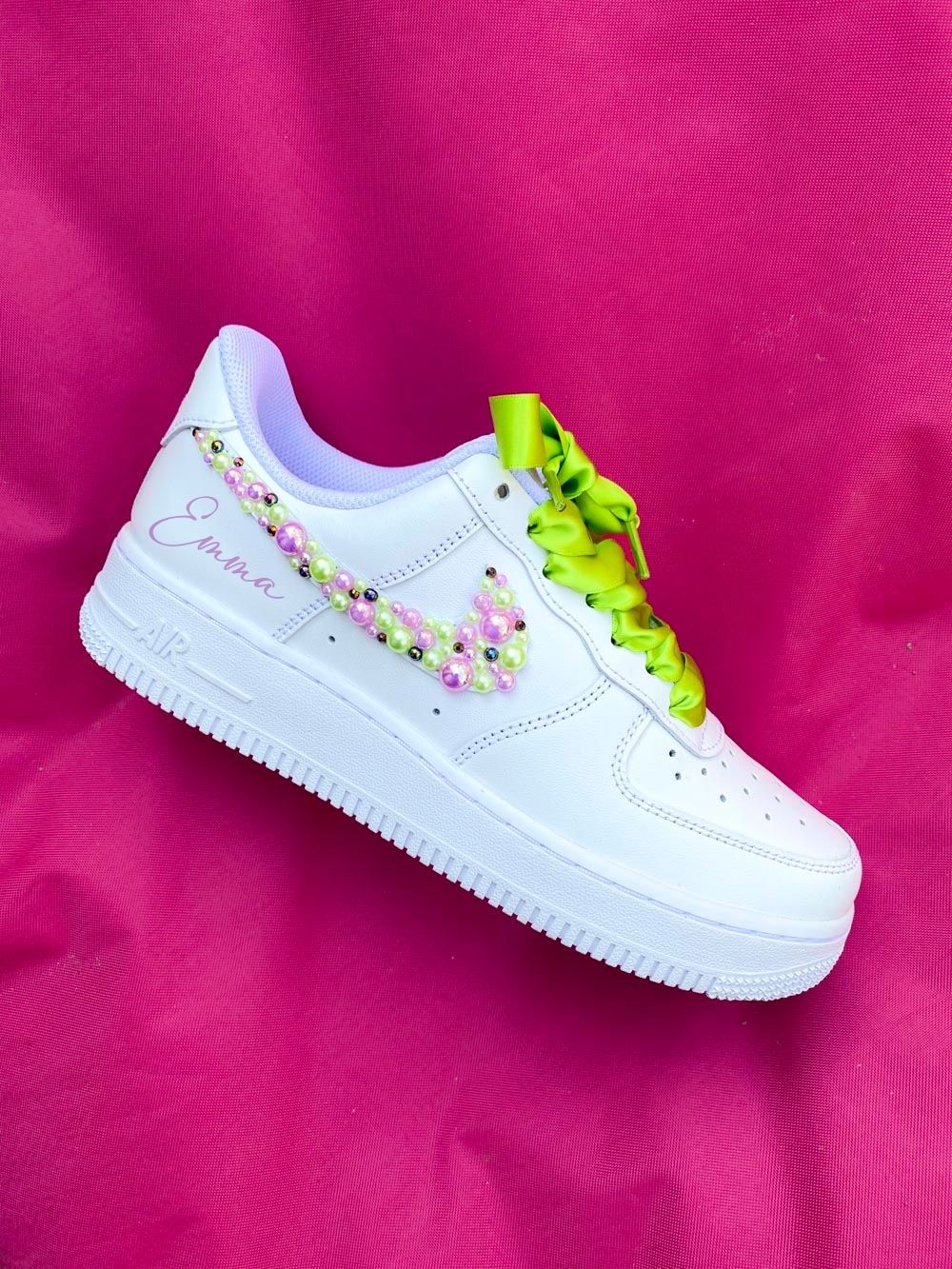 Baskets perlées vert et rose chic femme