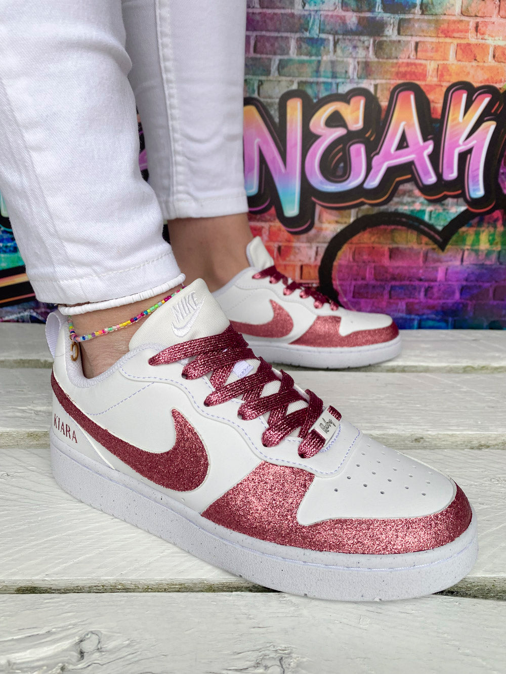Nike custom paillettes rose artisanales