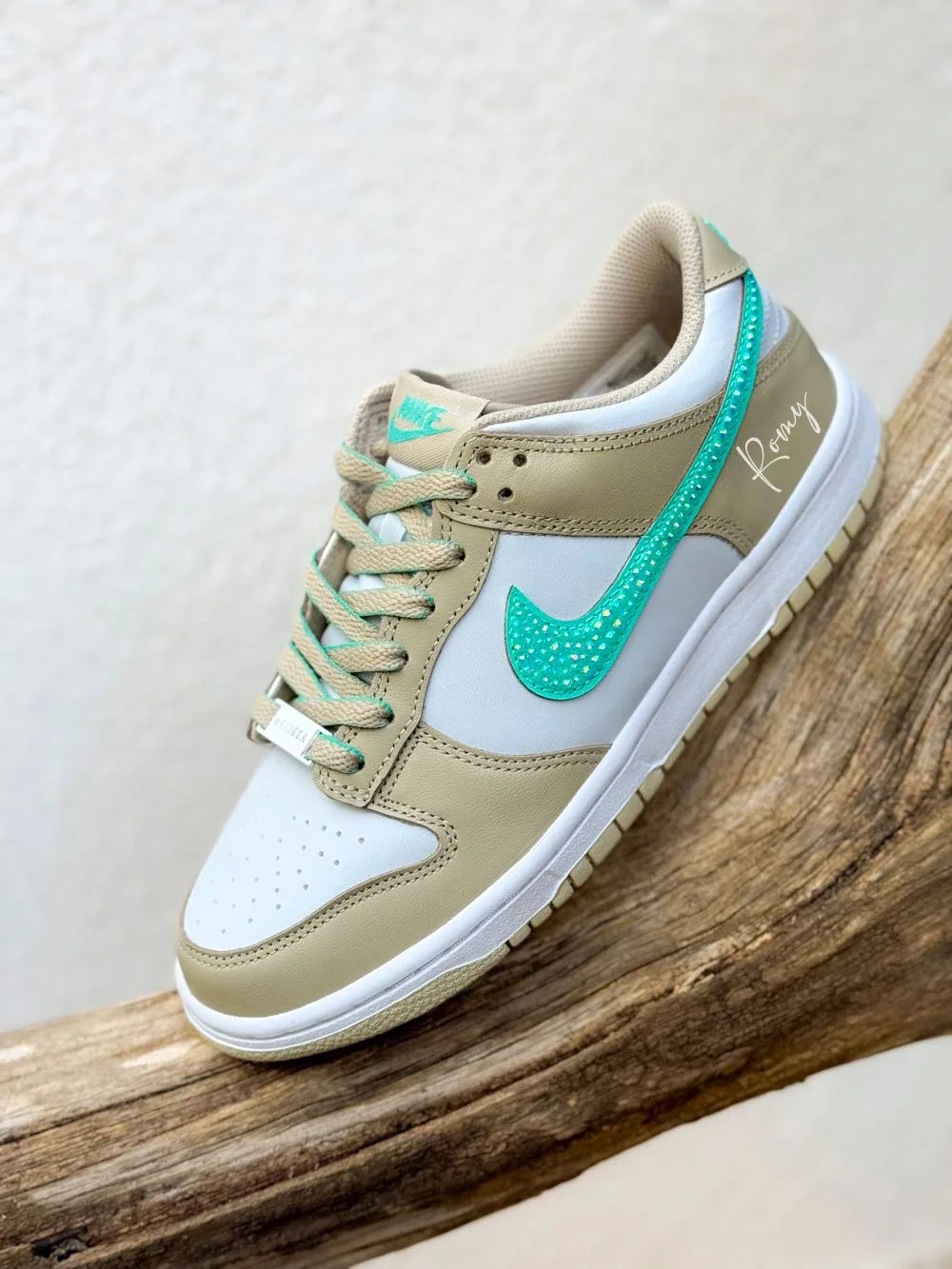 Sneakers beige sable turquoise strass mode femme
