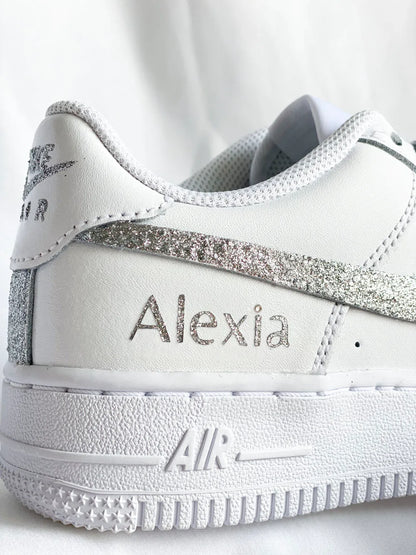 Air Force 1 glitter argenté finition haut de gamme