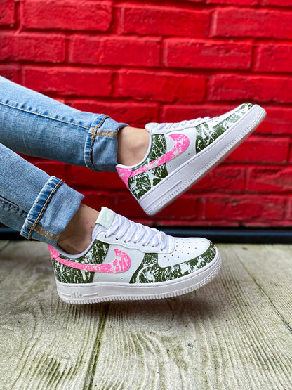 Nikon Air Force 1 kaki rose personnalisée style urbain