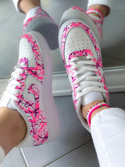 Air Force 1 rose et fuchsia personnalisée peinte à la main