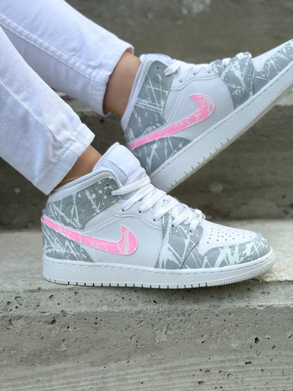 Swoosh Air Jordan Mid gris et rose custom