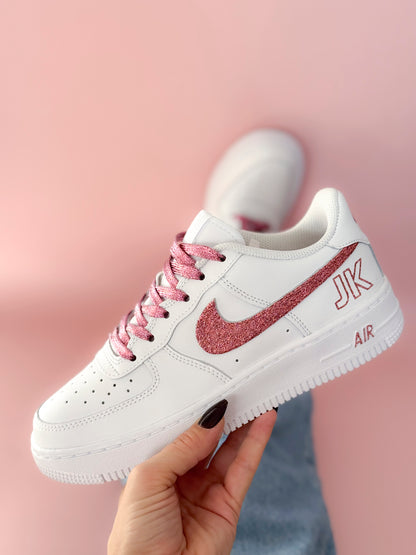 Air Force 1 blanche customisée glitter rose pour femme