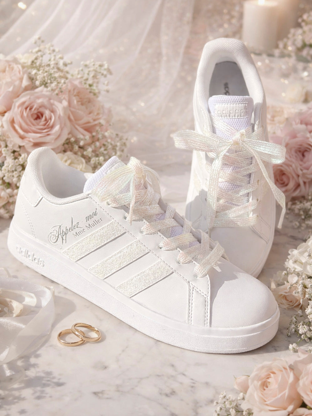 baskets personnalisees mariage blanches peintes a la main