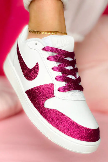 Sneakers glitter fuchsia avec lacet assorti femme