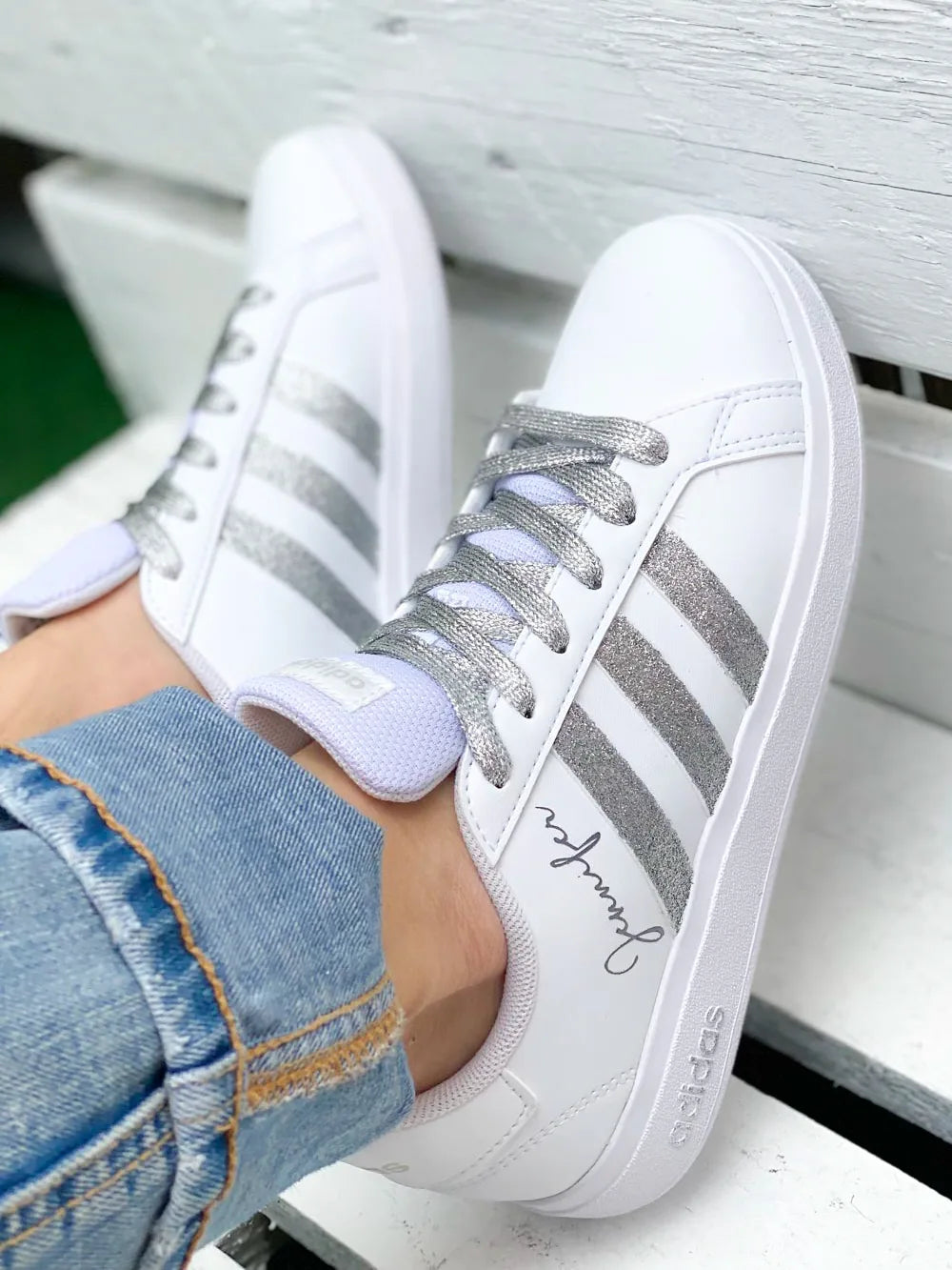 Baskets paillettes argent mode femme