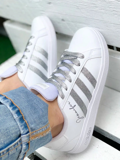 Baskets paillettes argent mode femme