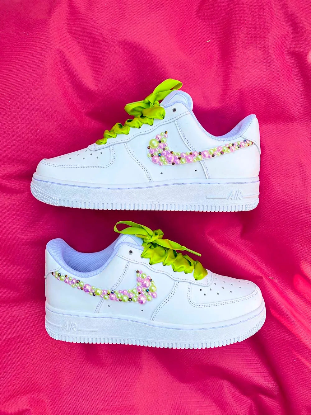Nike Air Force 1 custom perles vert et rose