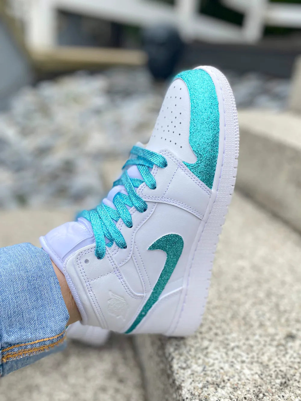 Nike Air Jordan 1 Mid custom glitter bleu