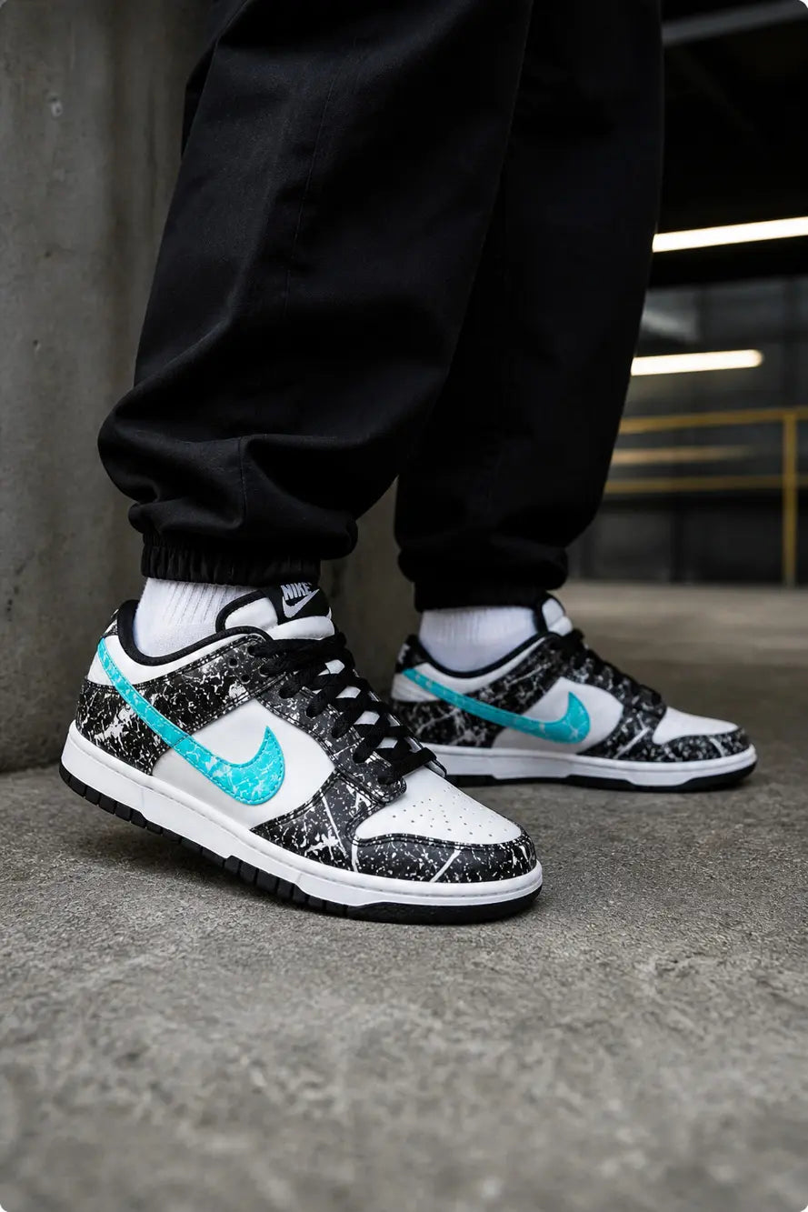 Baskets Nike Dunk Low turquoise personnalisées