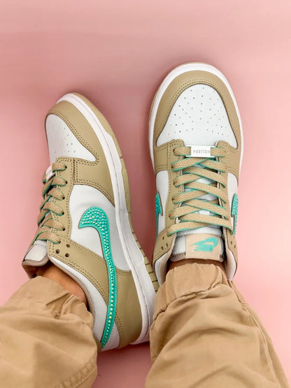 Sneakers beige sable à strass turquoise chic femme