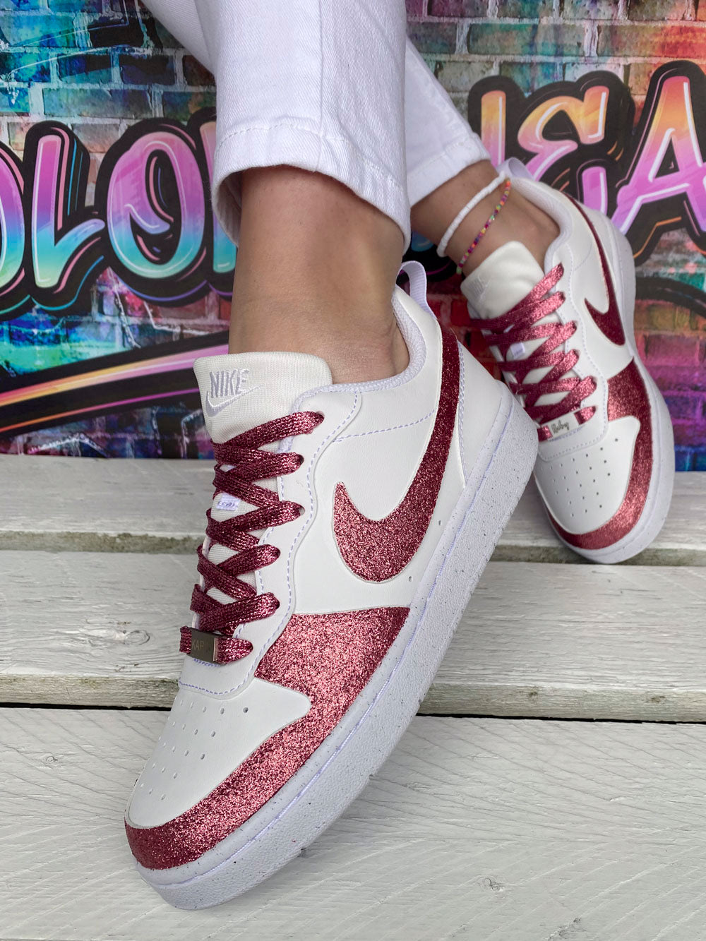 Sneakers paillettes rose élégantes femme