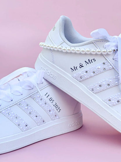 Baskets blanches perles style chic et raffiné