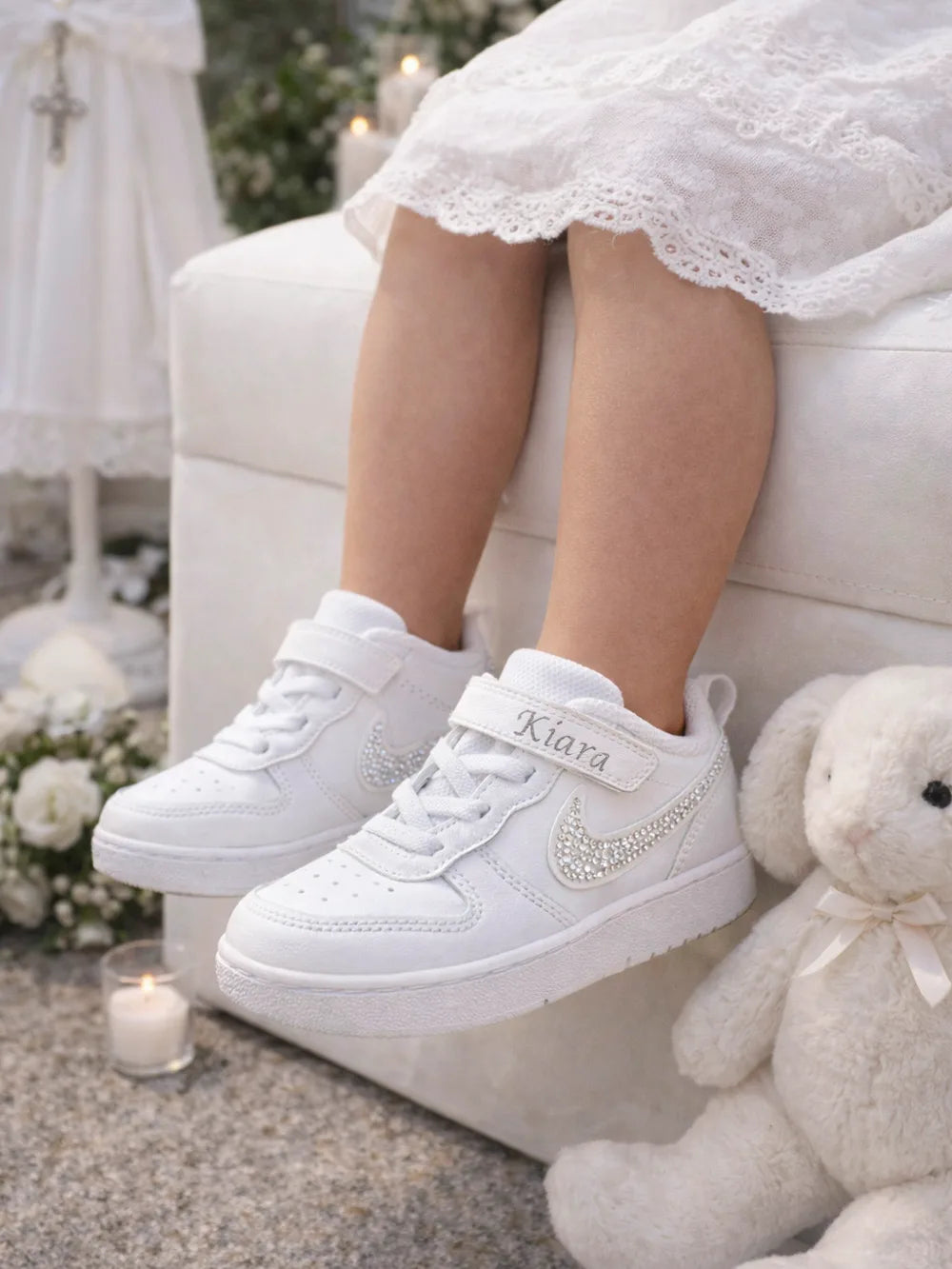 Sneakers Nike enfant strass blancs style chic